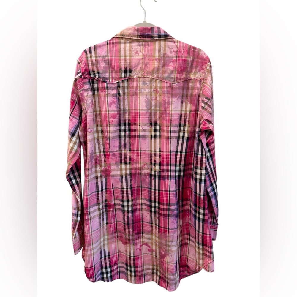 A Rare Bird Handmade Plaid Rhinestone Western Pearl Snap Shirt Dress Size M/L - Picture 2 of 16